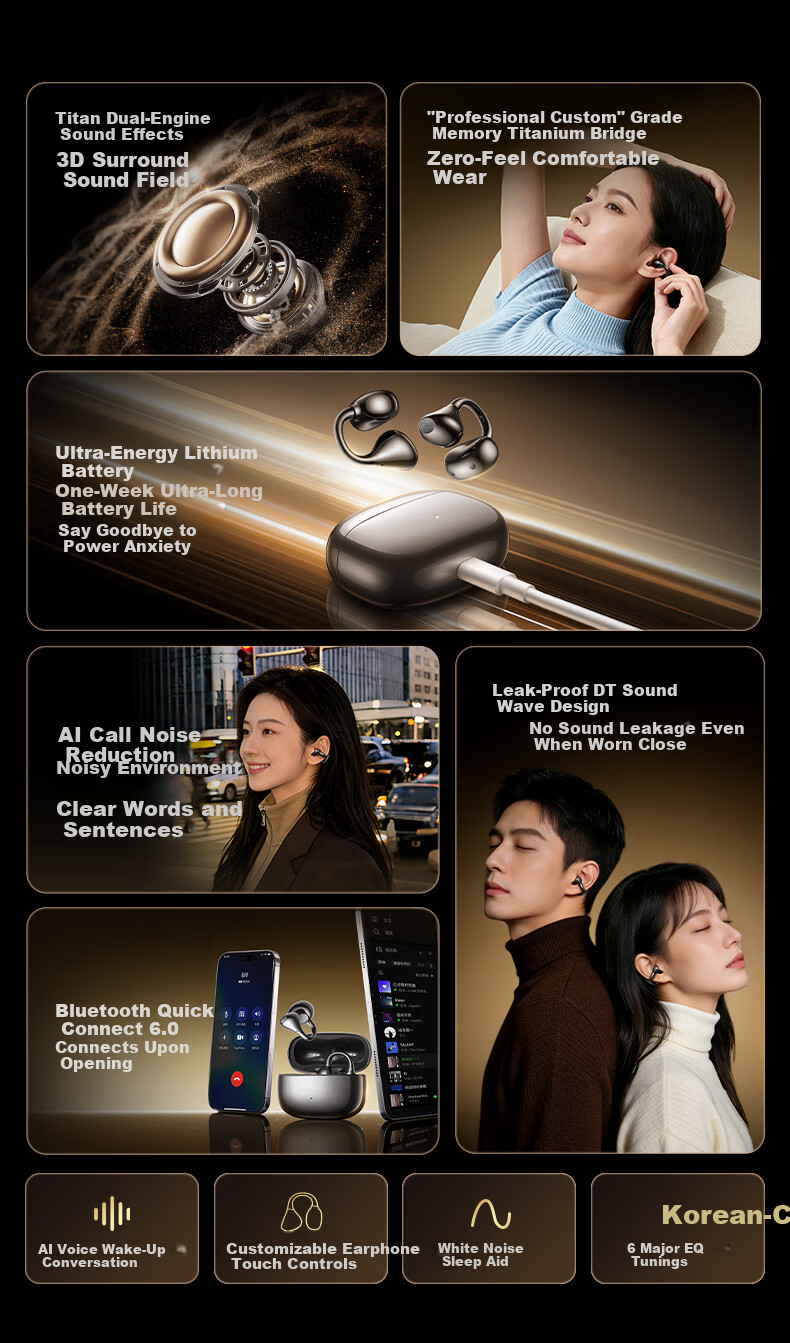 Nsve Nengzhi SE2 [2026 Latest Model | Harman Kardon Level] Bluetooth Clip-On Bone Conduction Open Wireless Non-In-Ear Sports Noise Cancelling Earphones for Apple 1