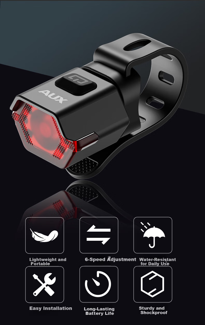 AUX Bicycle Light Mountain Road Bike Tail Light Multi-Mode Adjustable Rechargeable Night Riding Accessory 3