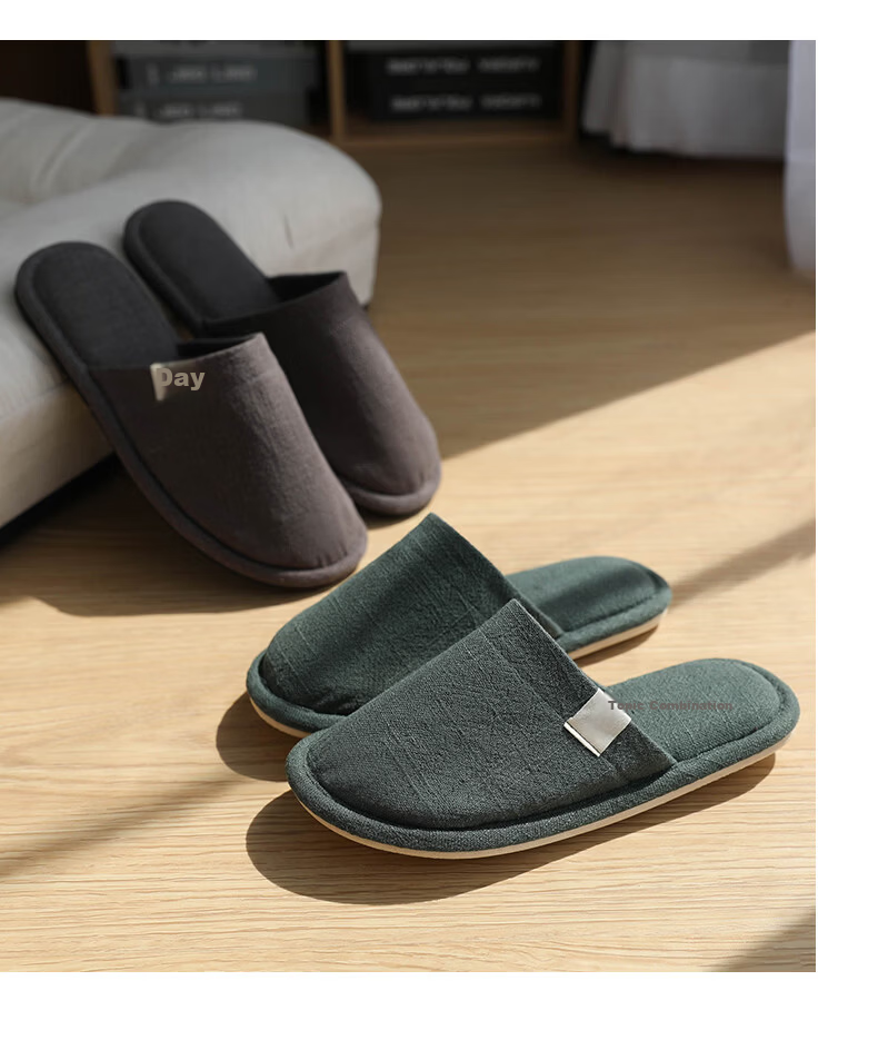 Guoluofi Japanese Style Four Seasons Linen Slippers Men Thin Indoor Home Silent Floor Couple Linen Slippers Women Dark Blue Size 43-44 10