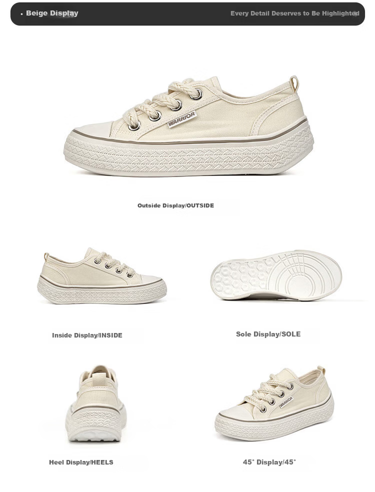 Warrior Official Women's Canvas Shoes 2026 Summer New Breathable Outdoor Casual Shoes Beige Size 35 15