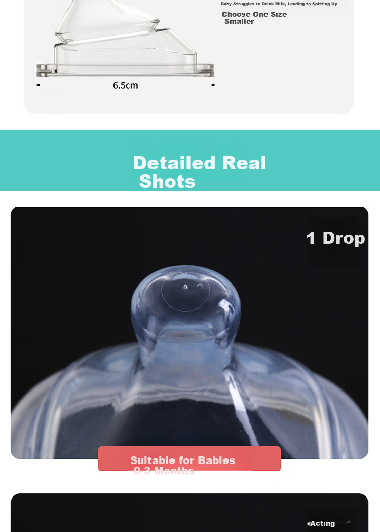 Aibao Bear Square Baby Bottle Nipple Accessory Stage 3 Round Hole 6+ Months (Compatible with Various Hegen Square Bottles) 7