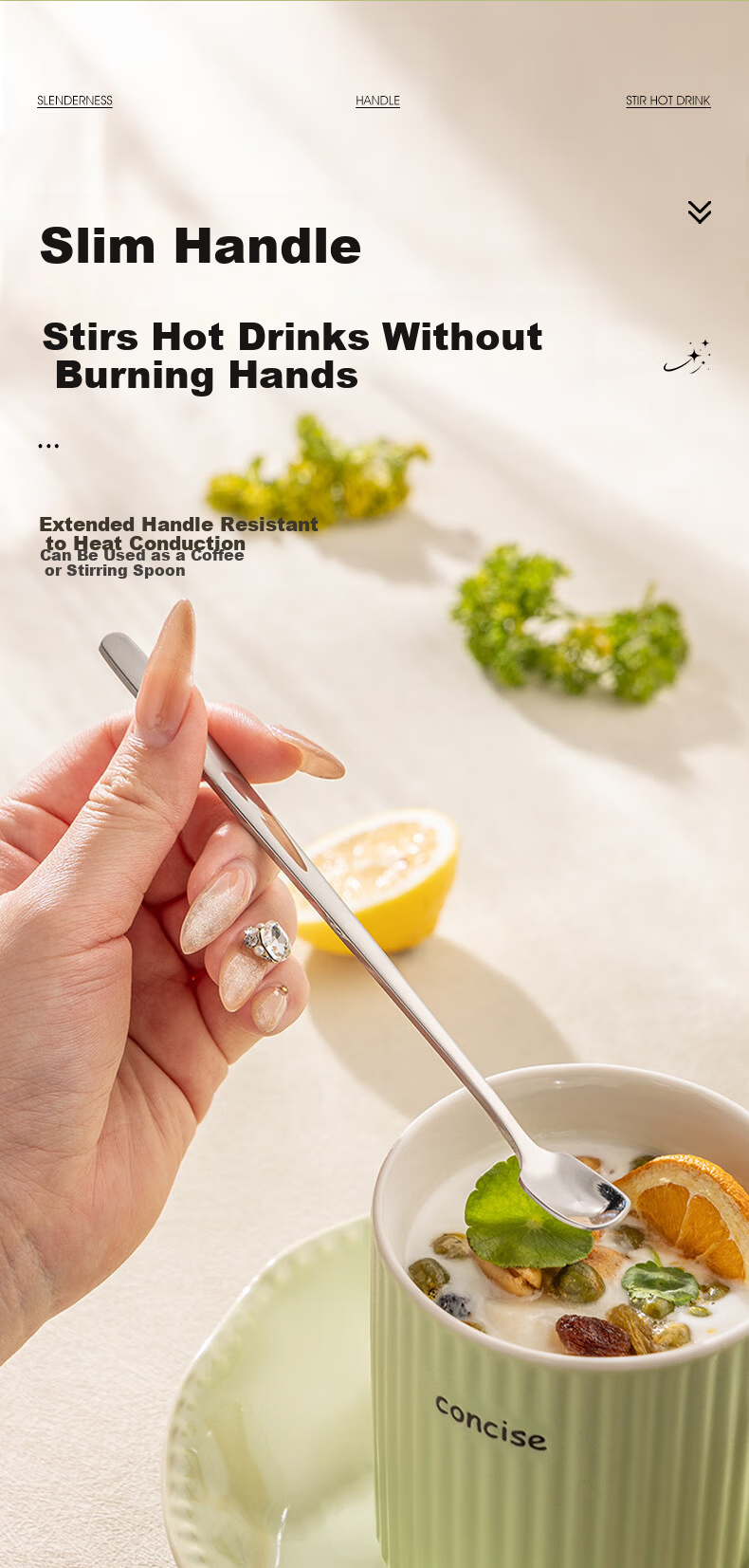Guangyi 304 Stainless Steel Coffee Spoon Long Handle Small Soup Spoon Honey Stirring Stick Dessert Stirring Spoon 2 Pieces GY7726 5