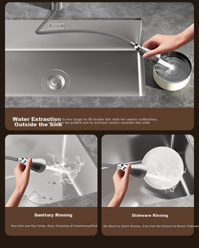 JOMOO Kitchen Faucet Dual Control Hot and Cold Three-Function Pull-Out Sink Faucet Gun Gray 33178 12