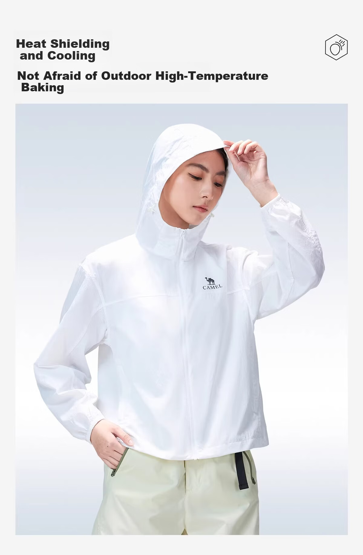 CAMEL Outdoor Sun Protection Jacket 2026 Spring Summer New Couple's Convertible Rain and Sun Wear Cooling Water-Repellent Hooded Sports Jacket 8010 7