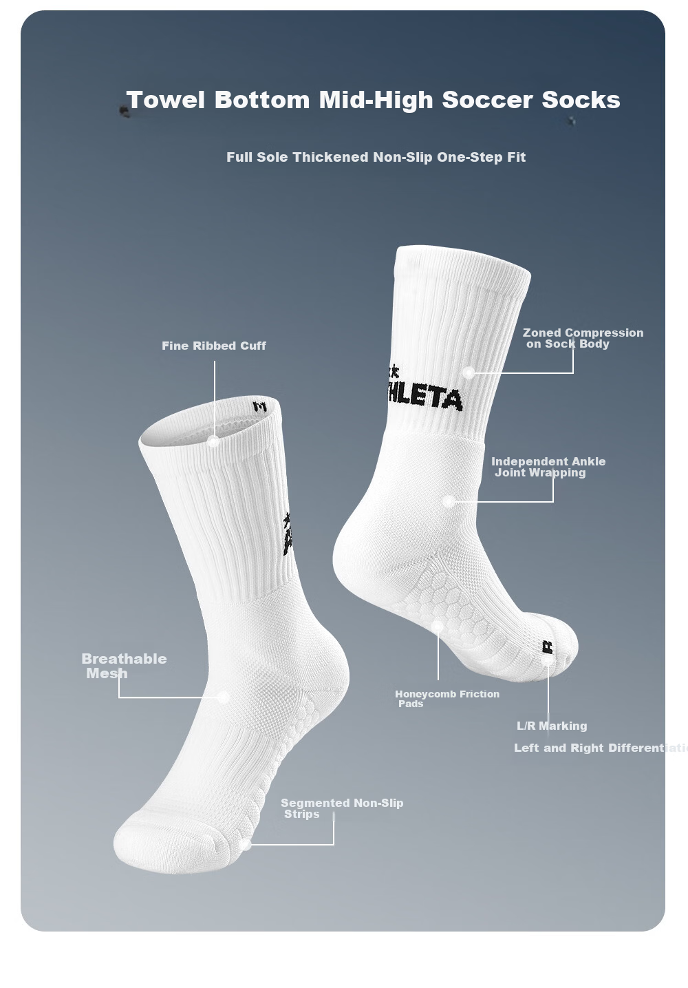 ATHLETA Soccer Socks Unisex Summer Mid-Calf Non-Slip Towel Bottom Durable Running Basketball Training Socks 8
