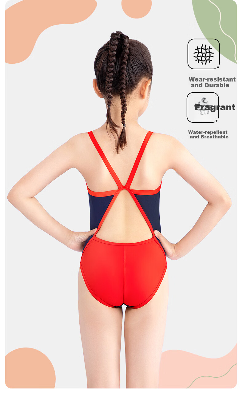 YINGFA Kids Girls One-Piece Triangle Professional Swimsuit Vacation Student Racing Training Swimwear 8