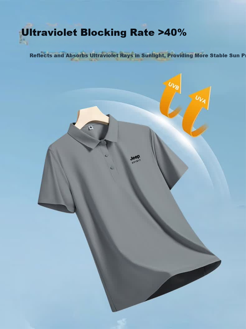 JEEP SPIRIT Men's Short Sleeve T-Shirt Summer Ice Silk Quick-Dry Polo Shirt Lightweight Breathable Casual T-Shirt Medium Gray 4XL 2