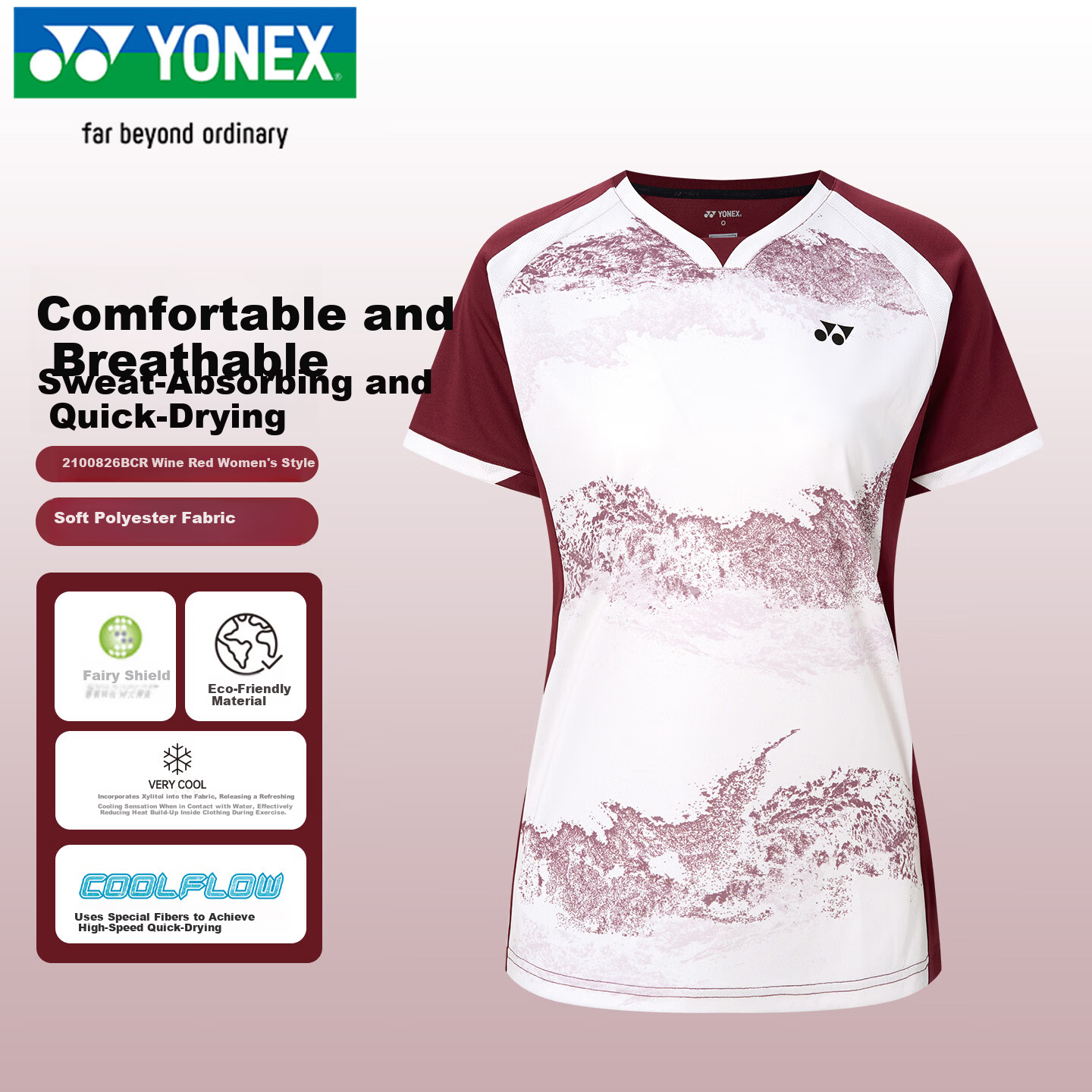YONEX Badminton Couple's Sweat-Absorbing Quick-Dry Competition Sports Short Sleeve T-Shirt 2100826BCR Wine Red XXO