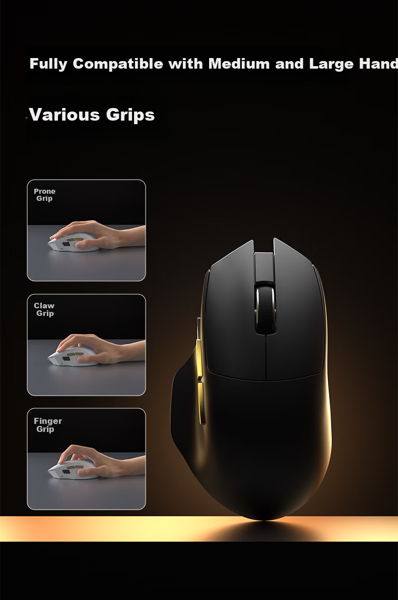 AULA V5 Mouse Large Medium Hand Wired/Wireless 2.4G/Bluetooth Tri-Mode Right-Handed Ergonomic Gaming Office PAW3311 Bauhinia Red 8