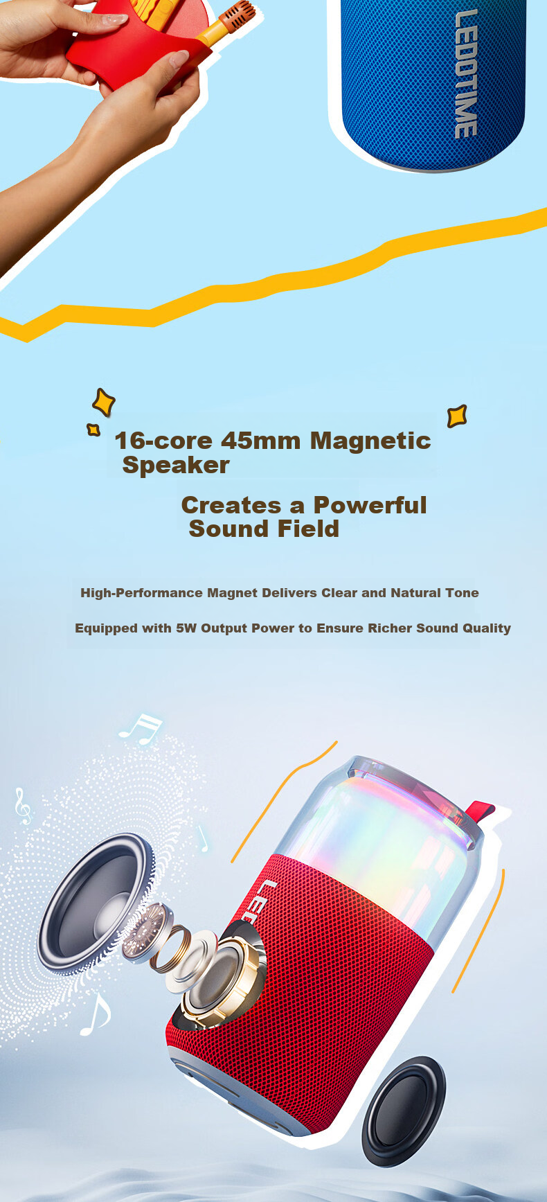 Ledo Cola Red Karaoke Microphone Speaker All-in-One Home KTV Set with Sound Card Outdoor Bluetooth Speaker Karaoke Machine Compatible with TV Valentine's Day Children's Day Gift 6
