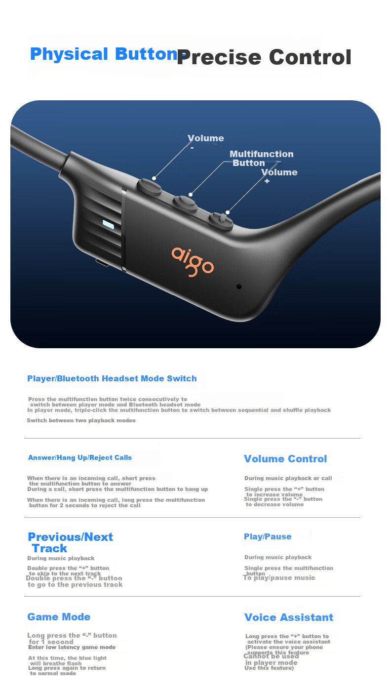 Aigo Bone Conduction Bluetooth Sports Earphones for Kids IP56 Dustproof Waterproof Open Wireless Marathon Cycling Running Ear Hook Long Battery Life GS09e Black 9