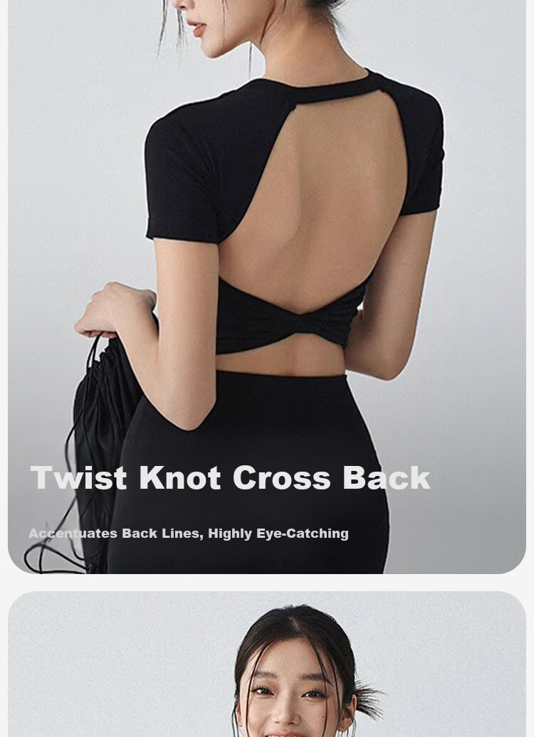 Free Style Backless Sports Top for Women with Semi-Removable Chest Pad, Beautiful Back T-Shirt, Pilates Yoga Short Sleeve Fitness Wear Summer 6