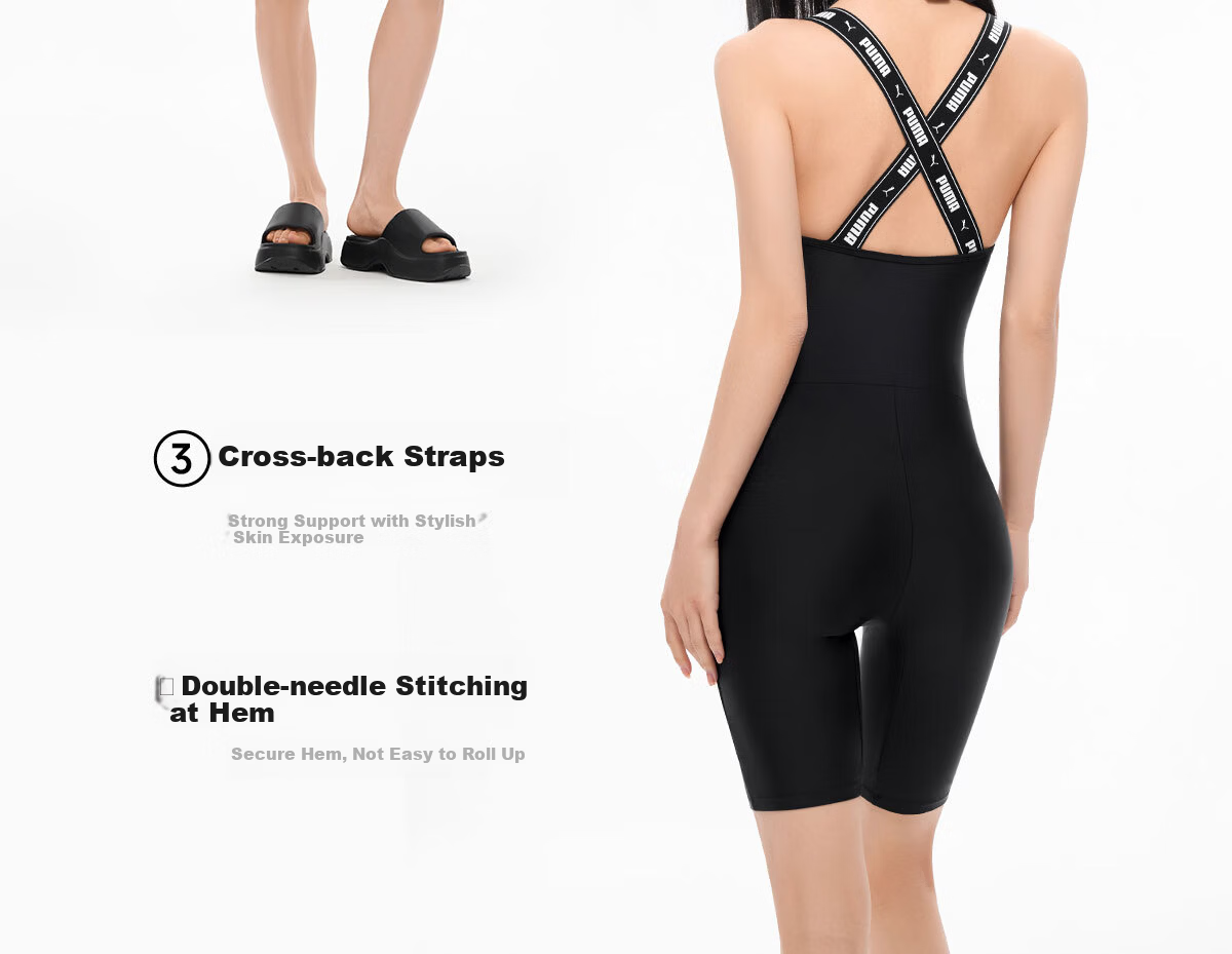 PUMA Women's High-Waist Five-Point One-Piece Swimsuit UV Protection Slimming Back Covering Professional Swimwear for Spa and Swimming Pool 15