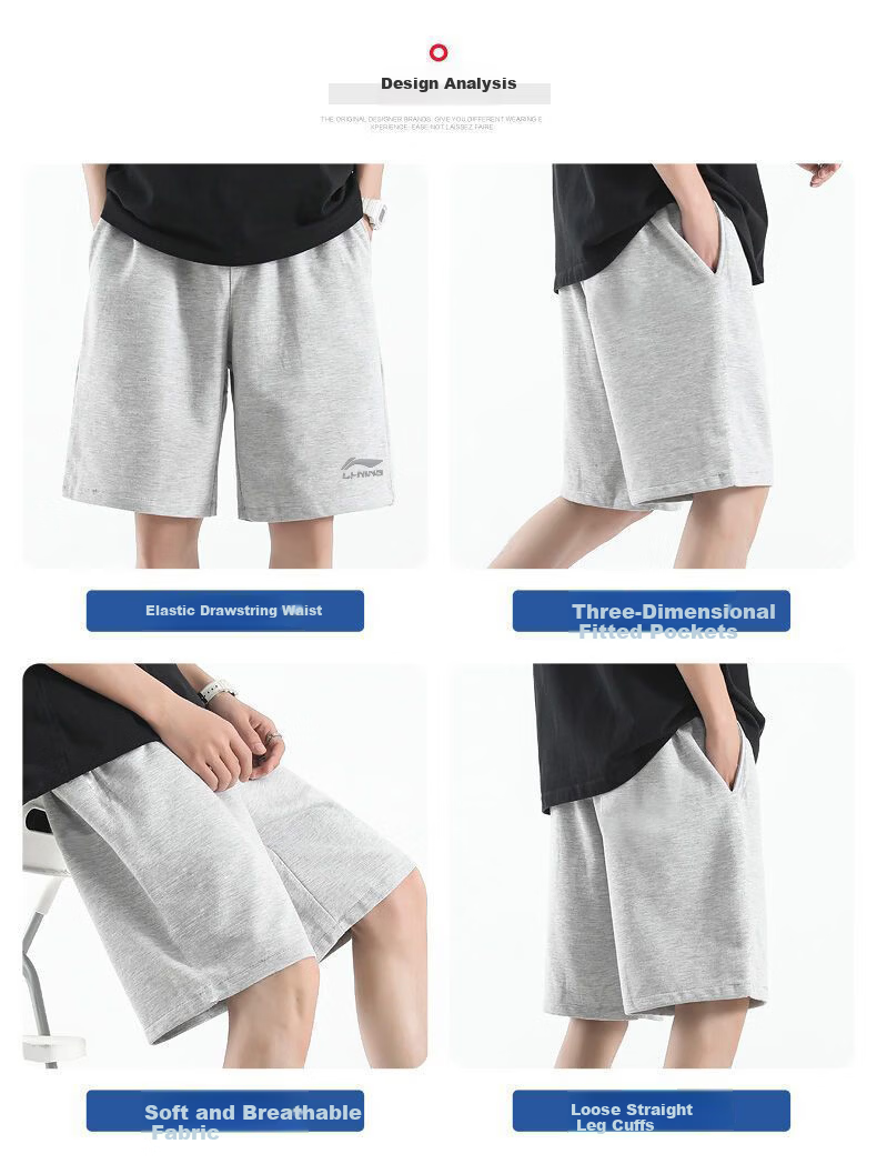 LI-NING Men's 5-Inch Gym Shorts Summer Lightweight Breathable Sweat-Absorbing Loose Casual Sweatpants 11