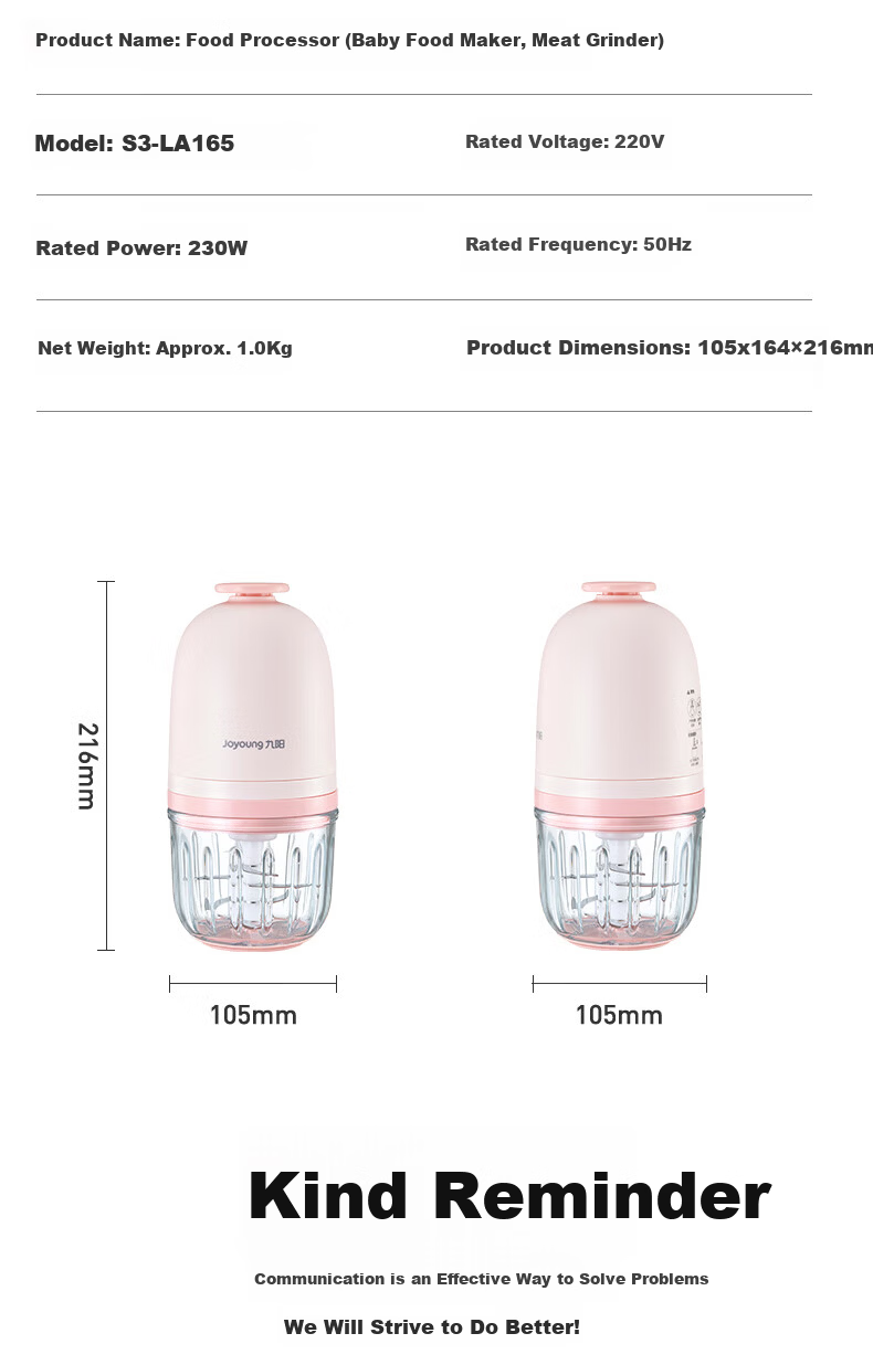 Joyoung Baby Food Processor Small Multifunctional Puree Blender Baby Cooking Machine Meat Grinder 300ML High Borosilicate Glass S3-LA165 16