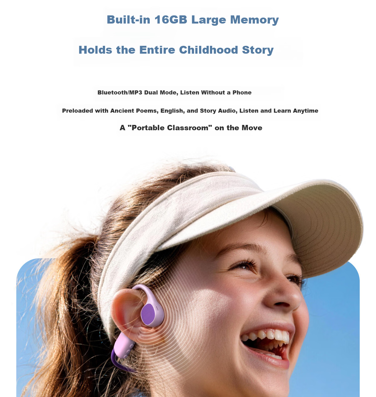 Langston AirKids Bone Conduction Bluetooth Earphones for Kids and Adults, Sports Running Earbuds, Non-In-Ear, Hearing Protection, Student Online Class, Compatible with Apple, Green Elf 6