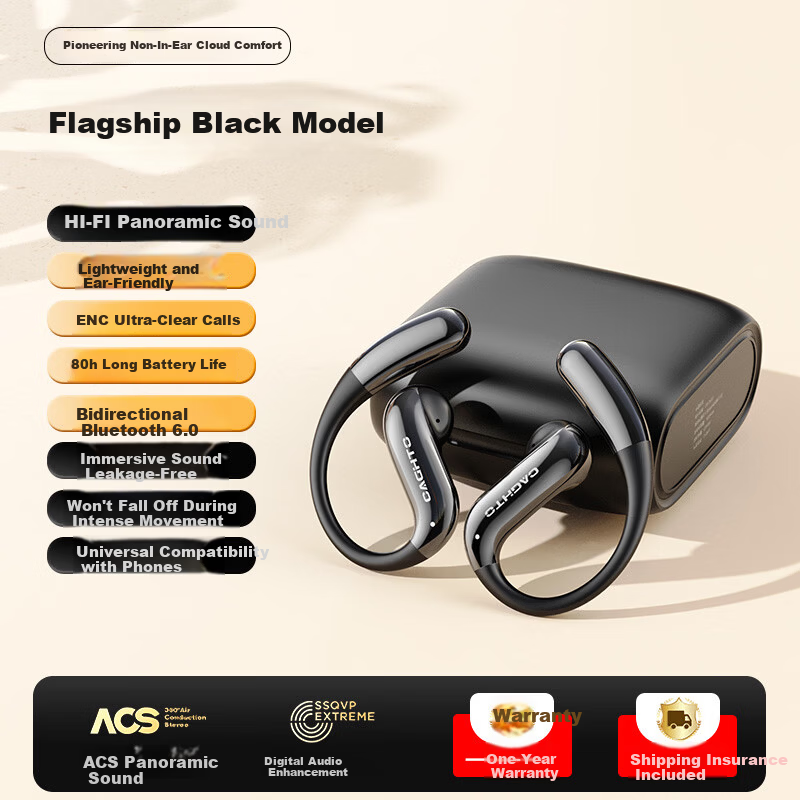 Chengao G13 Black Hanging Ear Bluetooth Earphones AI Call Noise Cancelling In-Ear Sports Running Cycling Earhook Long Battery Life Gaming Low Latency Universal Phone