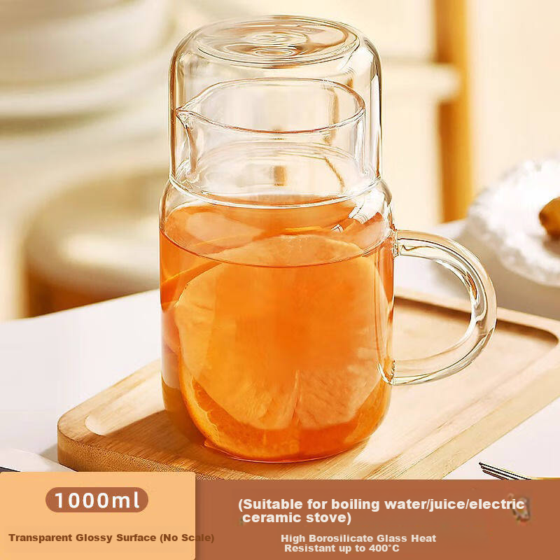 Bethes Large Capacity Glass Mug with Lid, Heat-Resistant Handle Tea Cup for Women and Men, Household Measuring Cup for Soy Milk, Juice, and Water 8
