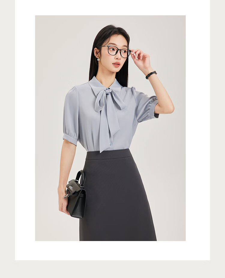 Dajiasi Blue Short Sleeve Shirt Women's Formal 2026 Summer New High-End Stylish Blouse Interview Shirt for Women 4