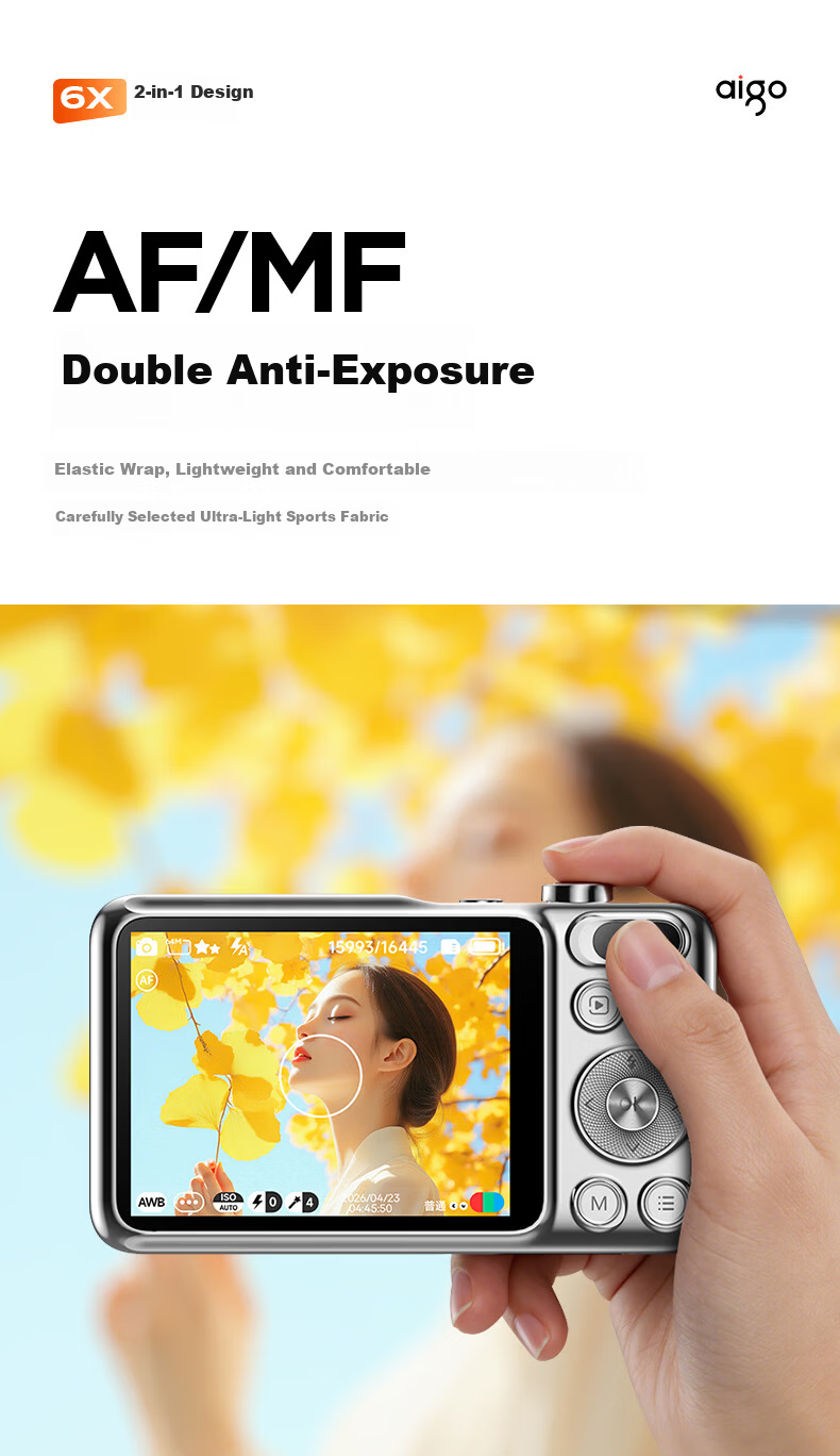 Aigo T600 Optical Zoom Retractable Lens Dual Camera Selfie Student Digital Camera Gift for Girls, Entry-Level Mirrorless Vlog Campus Alternative CCD, Silver White Color, 32GB 11