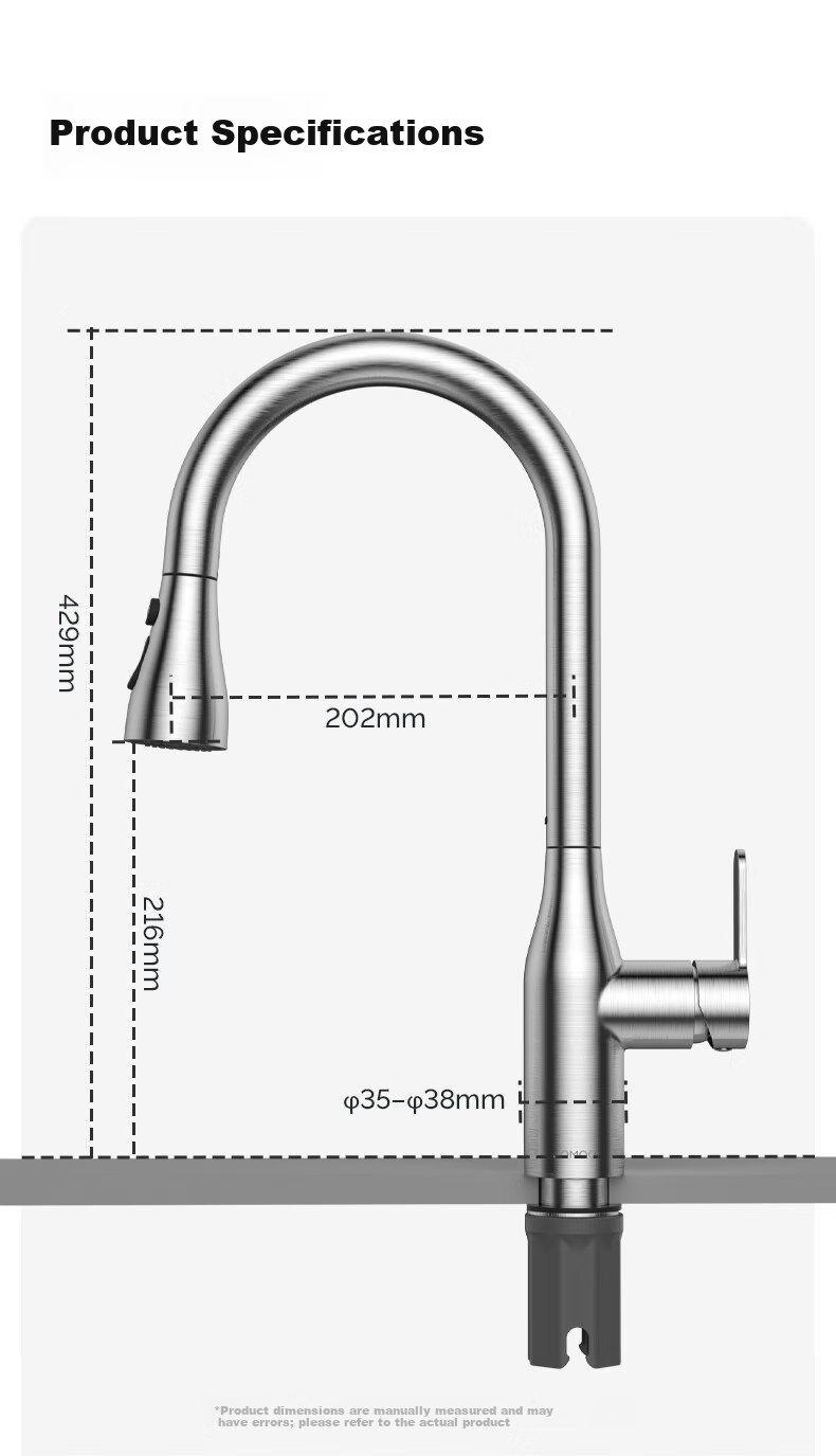 JOMOO Kitchen Faucet Three-Way Water Outlet Hot and Cold Dual Control Pull-Out Brass Alloy Sink Faucet 33255 23