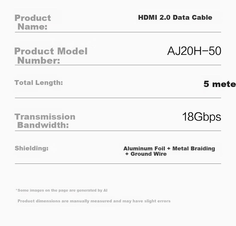 Deli HDMI 2.0 Cable 4K Digital High-Definition 5m Video Cable Professional Grade Laptop Set-Top Box TV Projector Monitor Data AJ20H-50 6