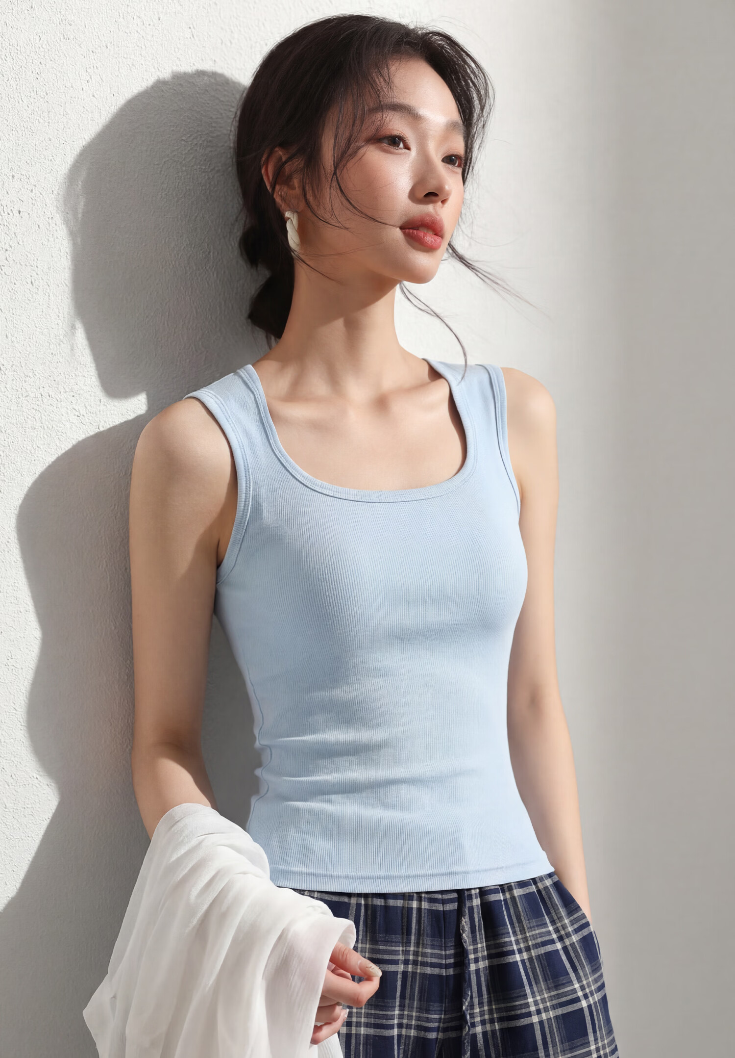 Miiow Women's Summer White Padded Camisole Vest with Built-in Bra and Back Design 24