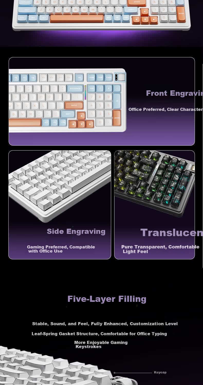 KZZI K98V2 Tri-Mode Mechanical Keyboard Wireless 2.4G Bluetooth Wired 98-Key RGB Customizable Keyboard Glacier Blue Light Feather V2 Silent Switch for Home Office Gaming 7