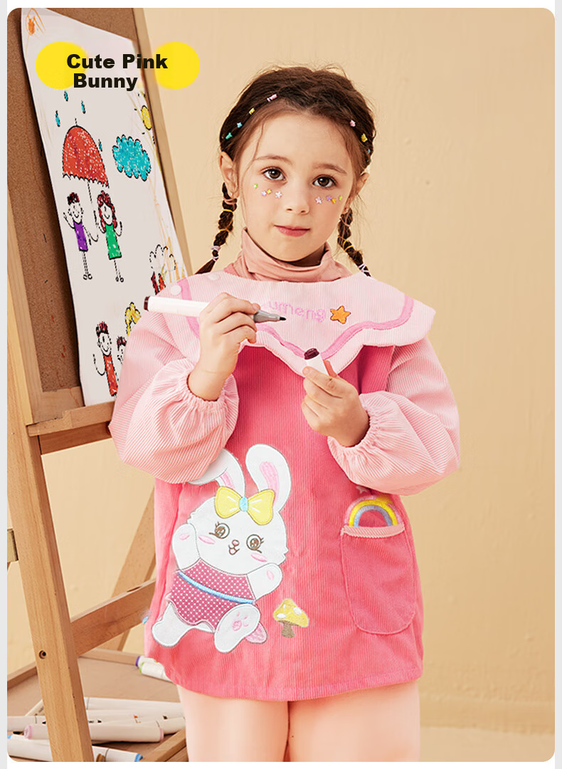 Mumeng Kids Apron Baby Feeding Bib Splash-proof Waterproof Anti-dirty Autumn Winter Reversible Unicorn Size M 16