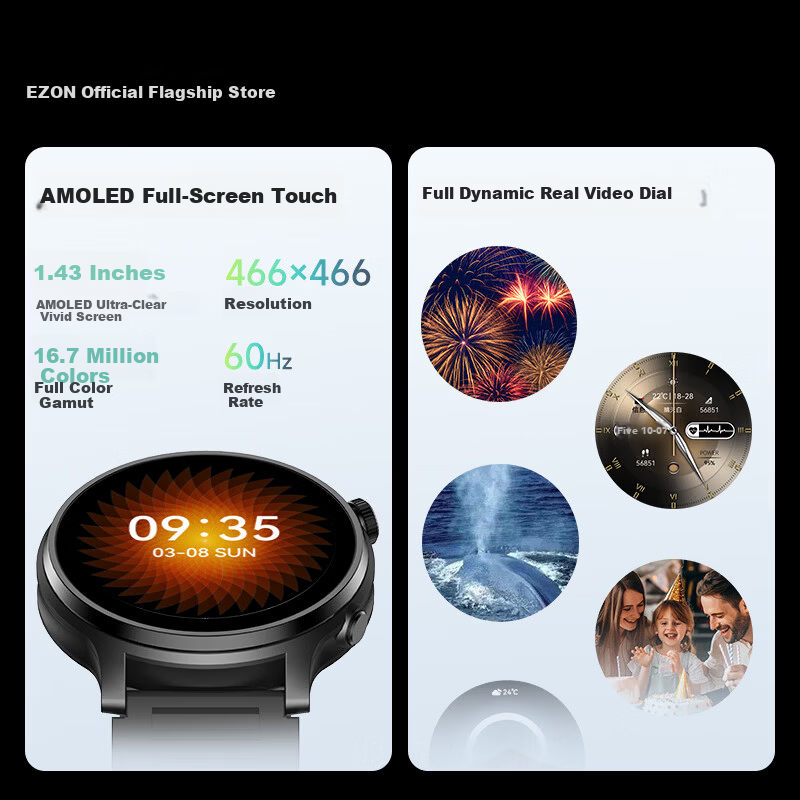 EZON Smartwatch GT8 Gray - Beidou GPS Outdoor Running, Video, Music, Payment, Heart Rate Monitor, Gift Bulk Purchase