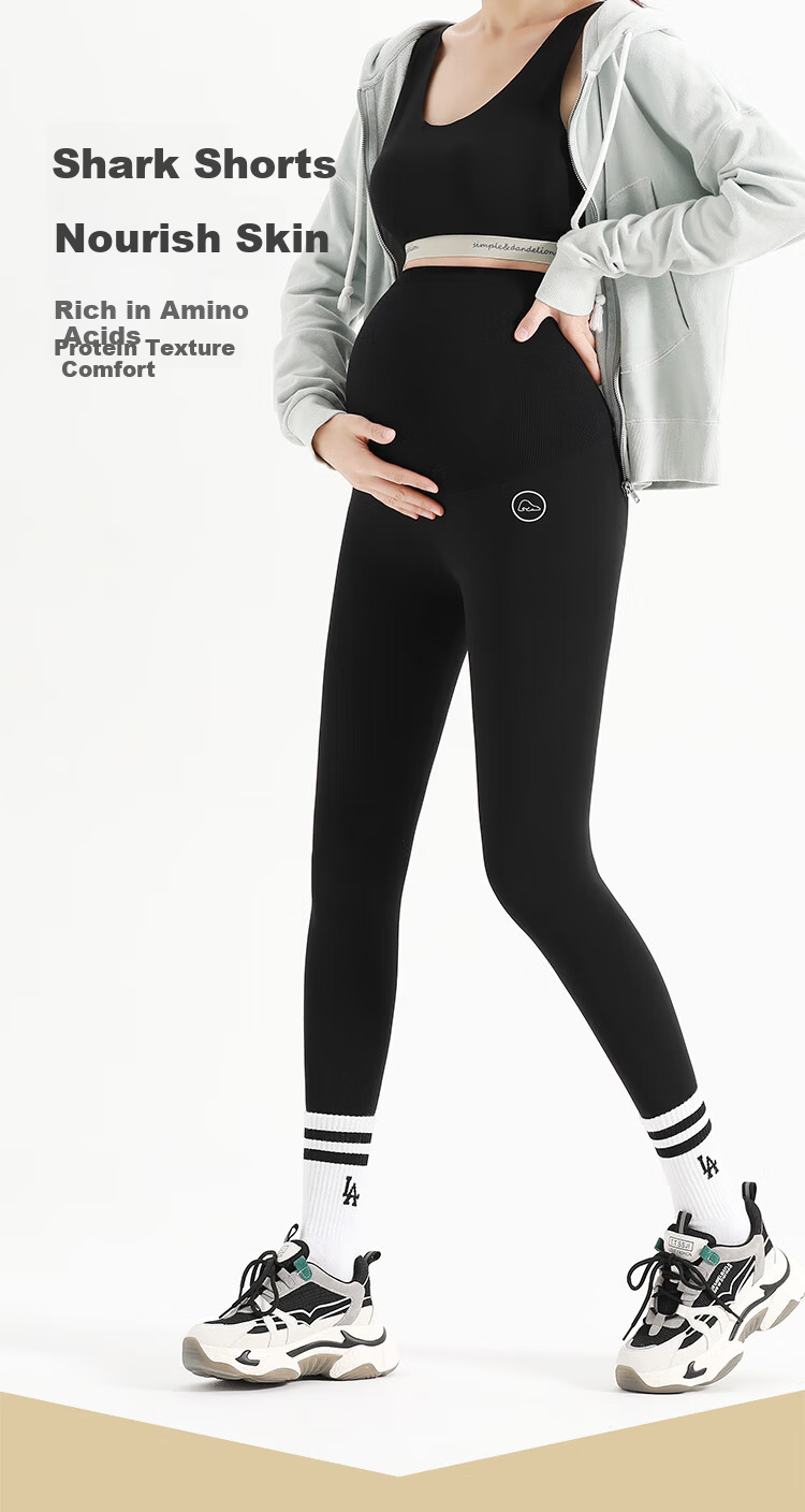 JOYNCLEON Maternity Shark Shorts Five-Point Summer Thin Hip-Lifting Yoga Safety Pants Black L JYK179605 3