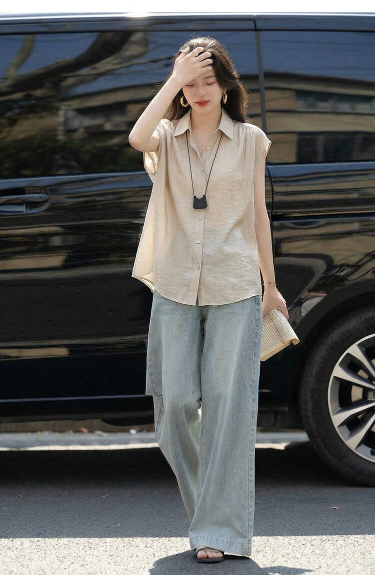 Demana Smooth 100 Acetate Summer Luxury Style Wide Collar Broad Shoulder Shirt Elegant High-End Women's Blouse 18