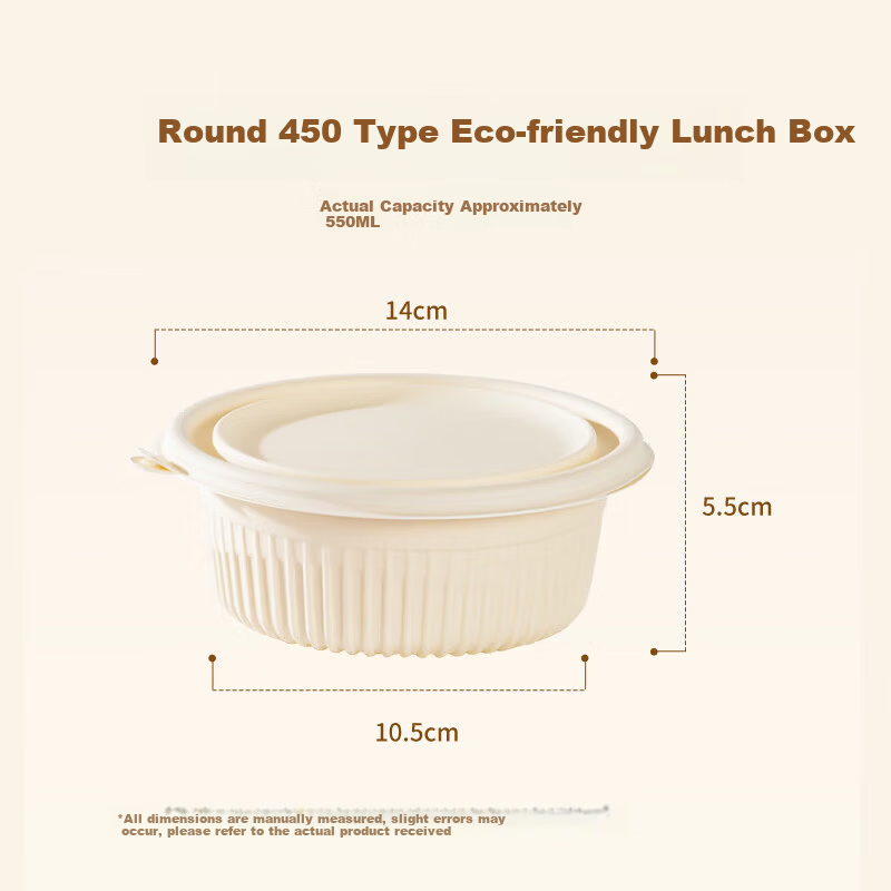 Temeiju Corn Starch Disposable Round Soup Bowl 450ml with Lid Food Grade Tableware 30 Sets