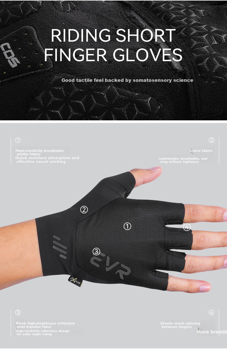 EVR Cycling Gloves Half Finger Summer Shock Absorption Short Finger Gloves White S 3