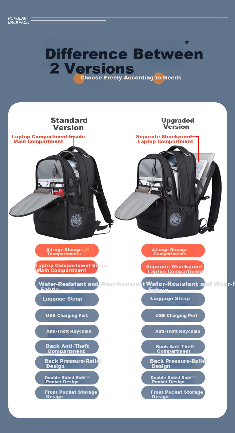 BRINCH Backpack, Laptop Bag, 14/16 Inch Large Capacity, Travel Business Backpack, School Bag 8
