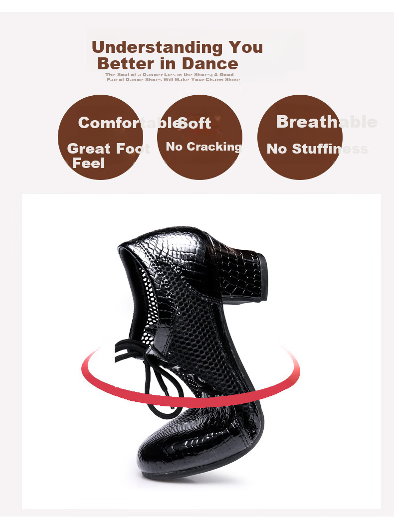 Teslita Mesh Breathable Summer Women's Genuine Leather Latin Dance Square Dance Mid Heel Versatile Casual Outdoor Non-Slip Dance Shoes 8