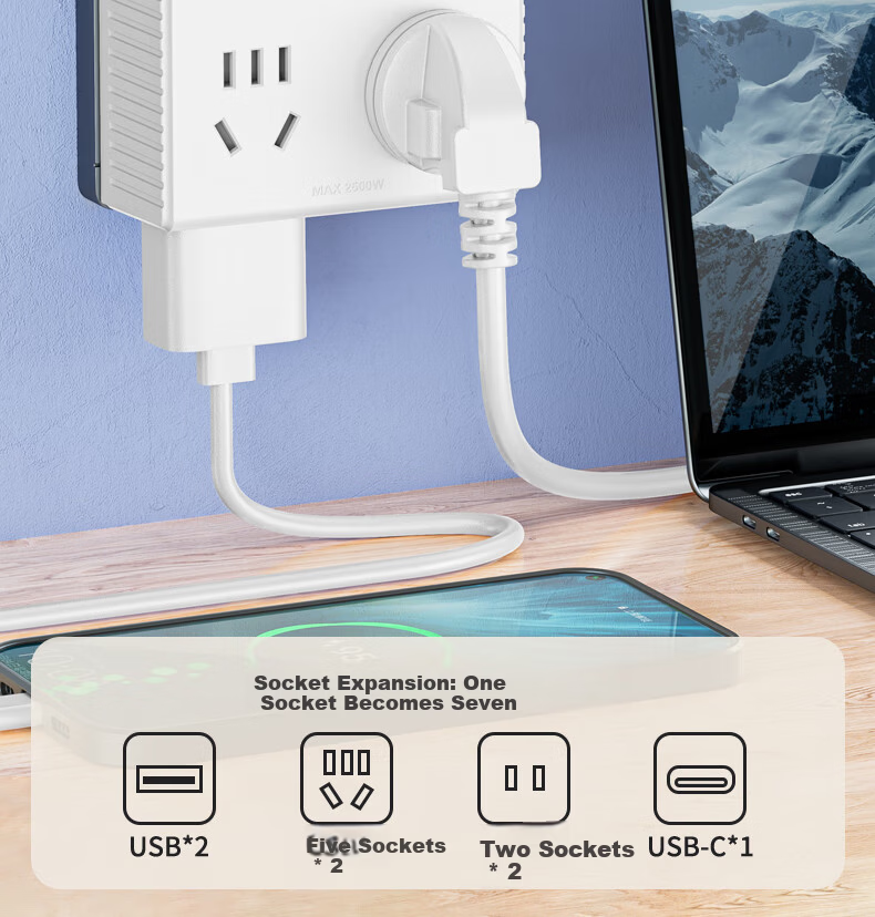 Kyfen Model 86 Wall Control Power Adapter Socket Converter Multi-Outlet Plug for Home Bedroom Kitchen Use 5