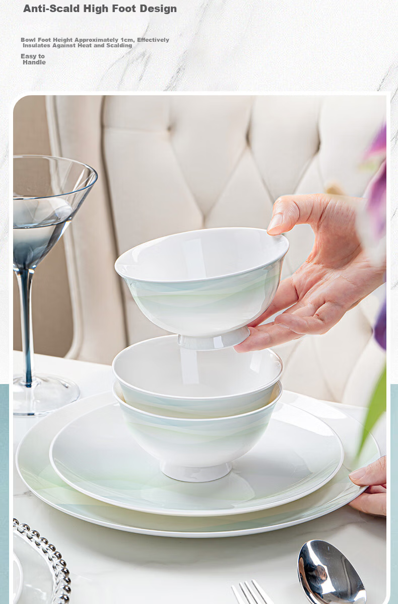 NINE CRANES Jingdezhen Ceramic Rice Bowl Set, 4.5-Inch High-Temperature Porcelain Bowls, Luxury Home Dining, 10 Pieces 6