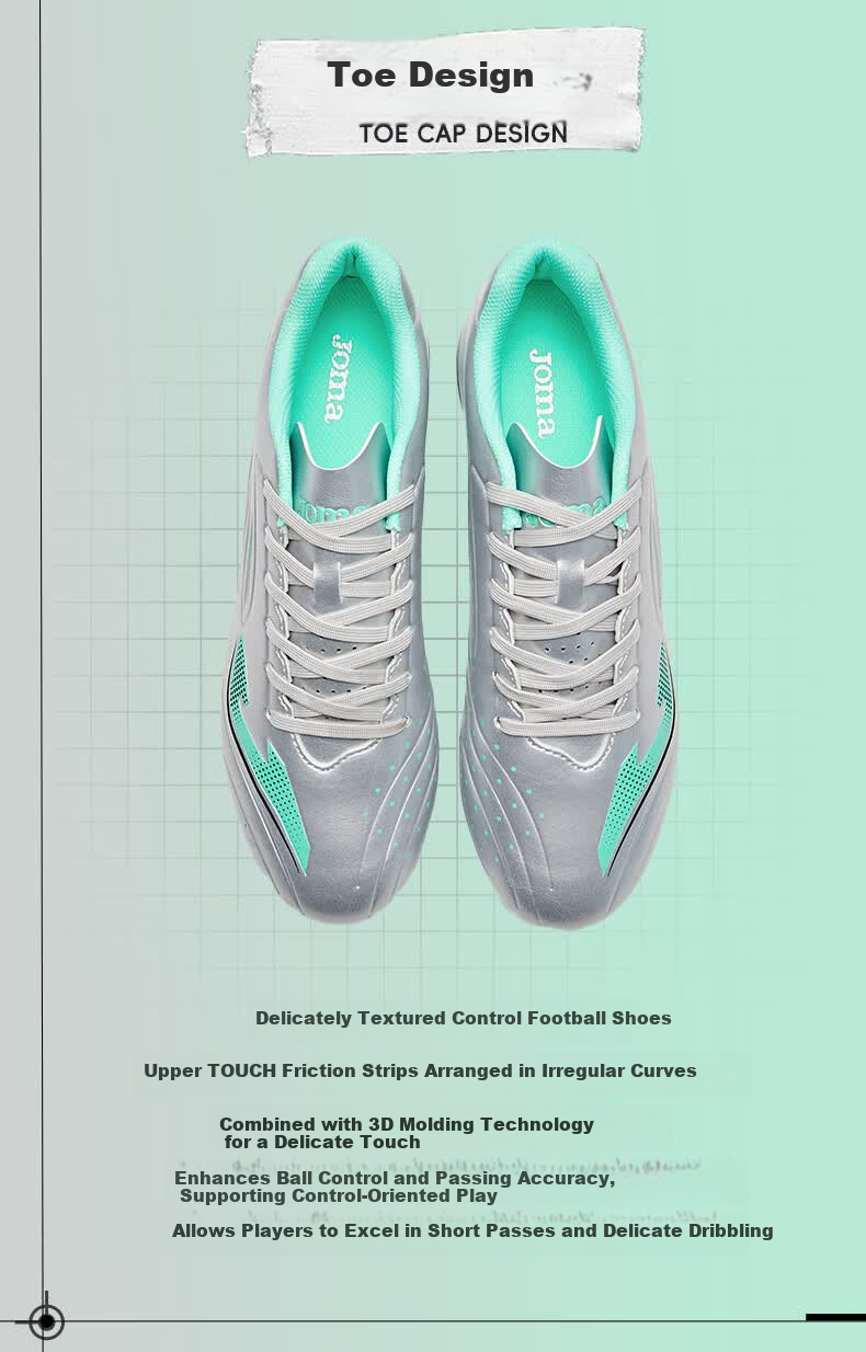 JOMA Men's Soccer Shoes MG Short Studs Adult Youth Student Competition Training Shoes Thunder 3.0 Silver/Green Size 40 4