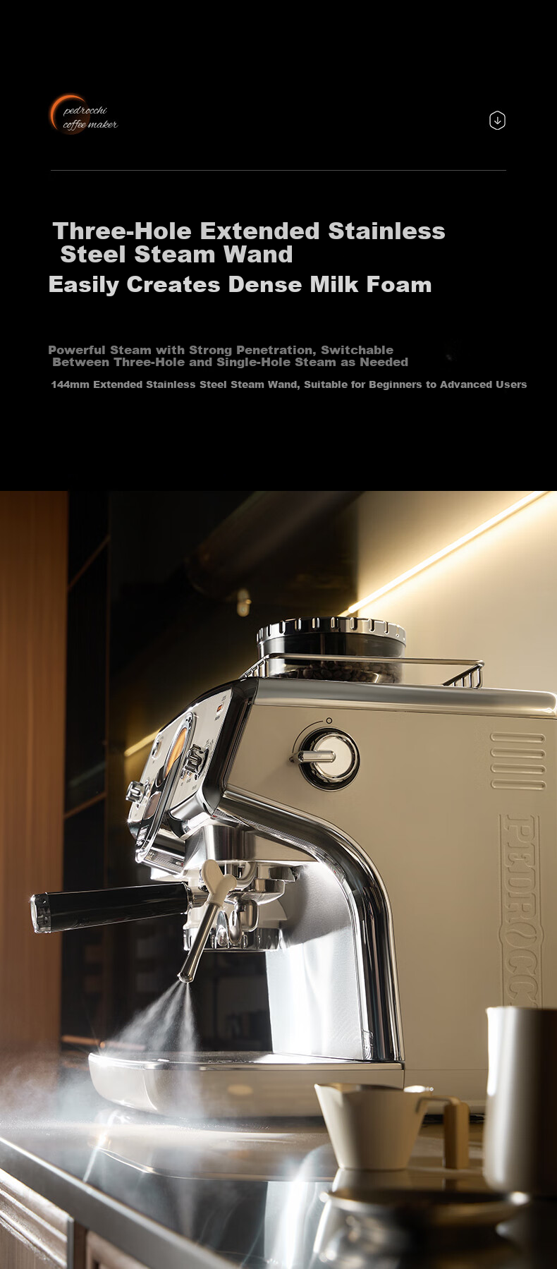 Pedrocchi S60 Ultra Cold Brew Semi-Automatic Espresso Coffee Grinder Machine, Smart Powdering and Tamping, Home and Commercial Use, Milan White 11
