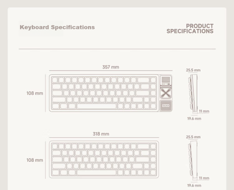 IQUNIX Aluminum Factory MG65 Series Low-Profile Mechanical Keyboard Wireless Tri-Mode Compatible with Mac Tablet Office Ultra-Thin Gaming MG65 Misty White Light Feather Switch 29