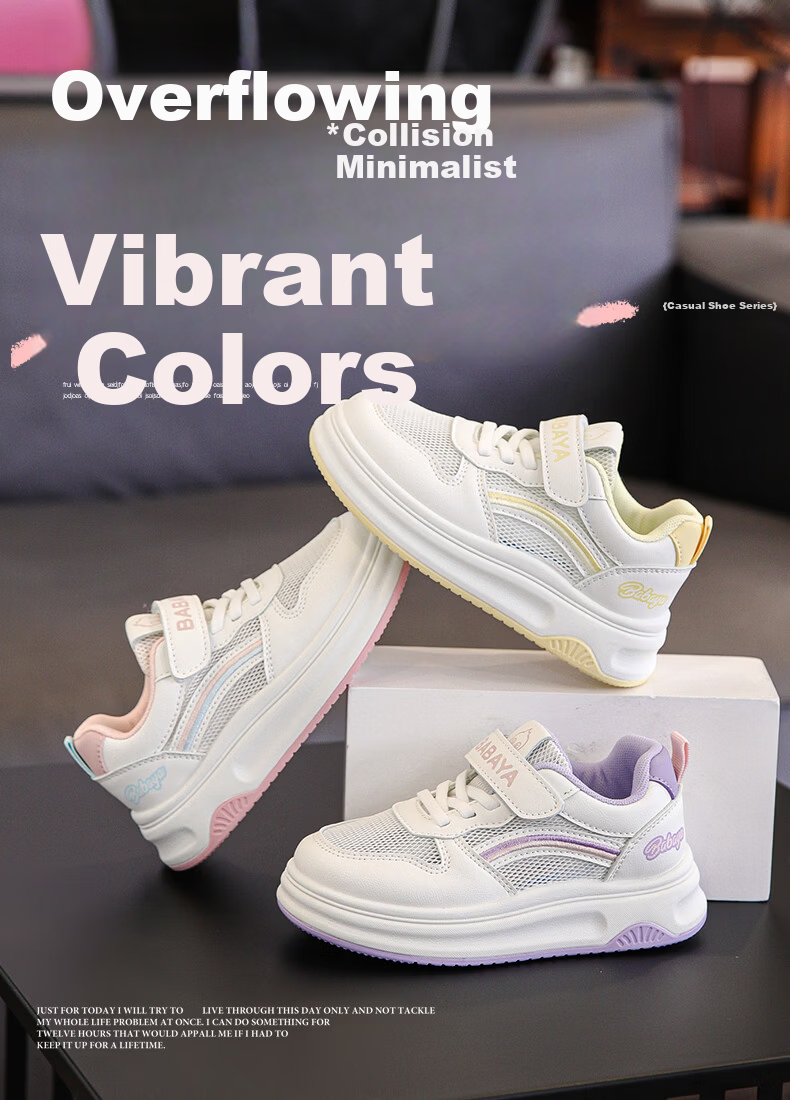 Baba Duck Girls' Low-Top Sneakers Summer Mesh Breathable Kids Sports Shoes Versatile White Purple 51820 Size 33 1