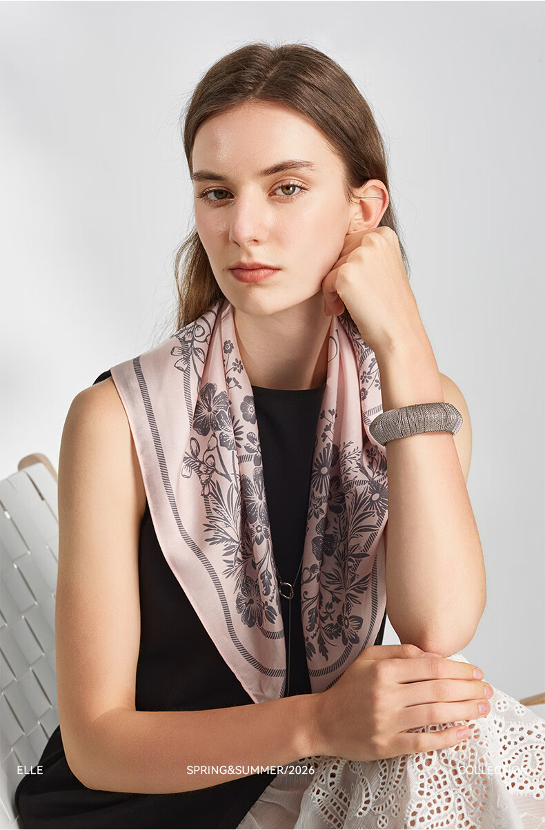 ELLE Modal Silk Scarf Women's Summer Fashion Versatile Casual Floral Print Square Neck Scarf New Gift 2