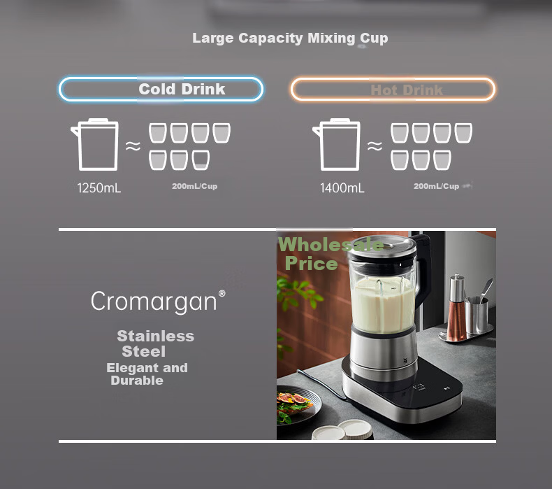 WMF Brushless Titanium Blade Blender Variable Frequency Noise Reduction 1.5L Hot and Cold Dual Use Waterproof Smart Control Panel Detachable Blade Grinder Food Processor 6