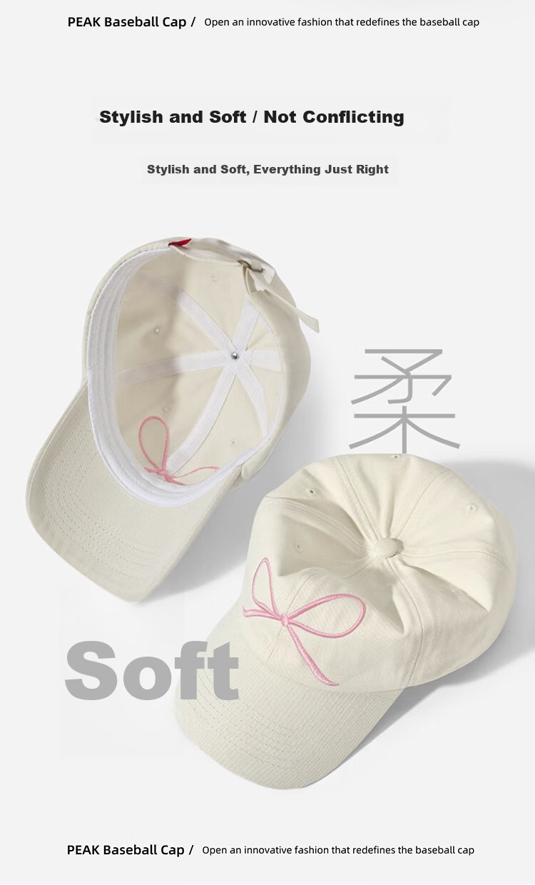 Peak Women's Baseball Cap Outdoor Sunshade Embroidered Bow Sweet Korean Style Fashion Street Dance Duckbill Hat Large Brim Slim Face 6