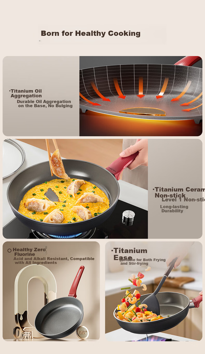 ASD Flat Frying Pan Non-stick Titanium Ceramic Coating 26cm Steak Egg Cooking Pan Compatible with Induction Cooker J1WJ 2