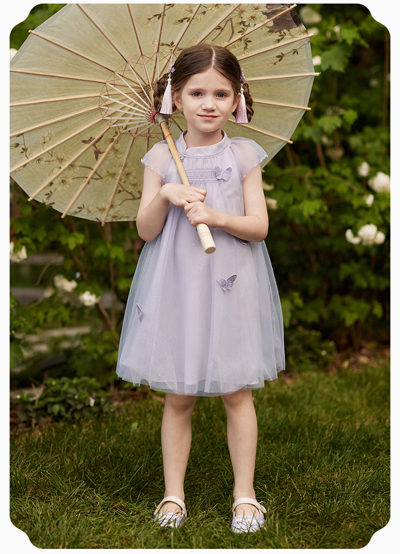 DAVE & BELLA Girls Mesh Dress Children's Stylish National Style Princess Dress Summer Baby A-Class 14