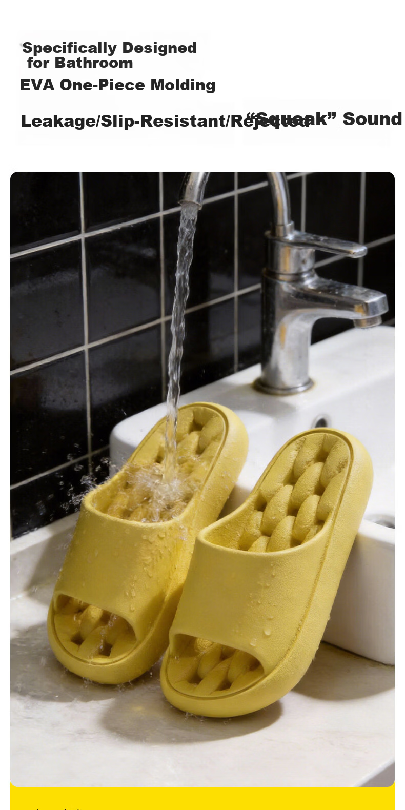 Guoluofi Bathroom Slippers Men Quick-Dry Water-Draining Indoor Shower Non-Slip Couple Summer Yellow Size 40-41 1