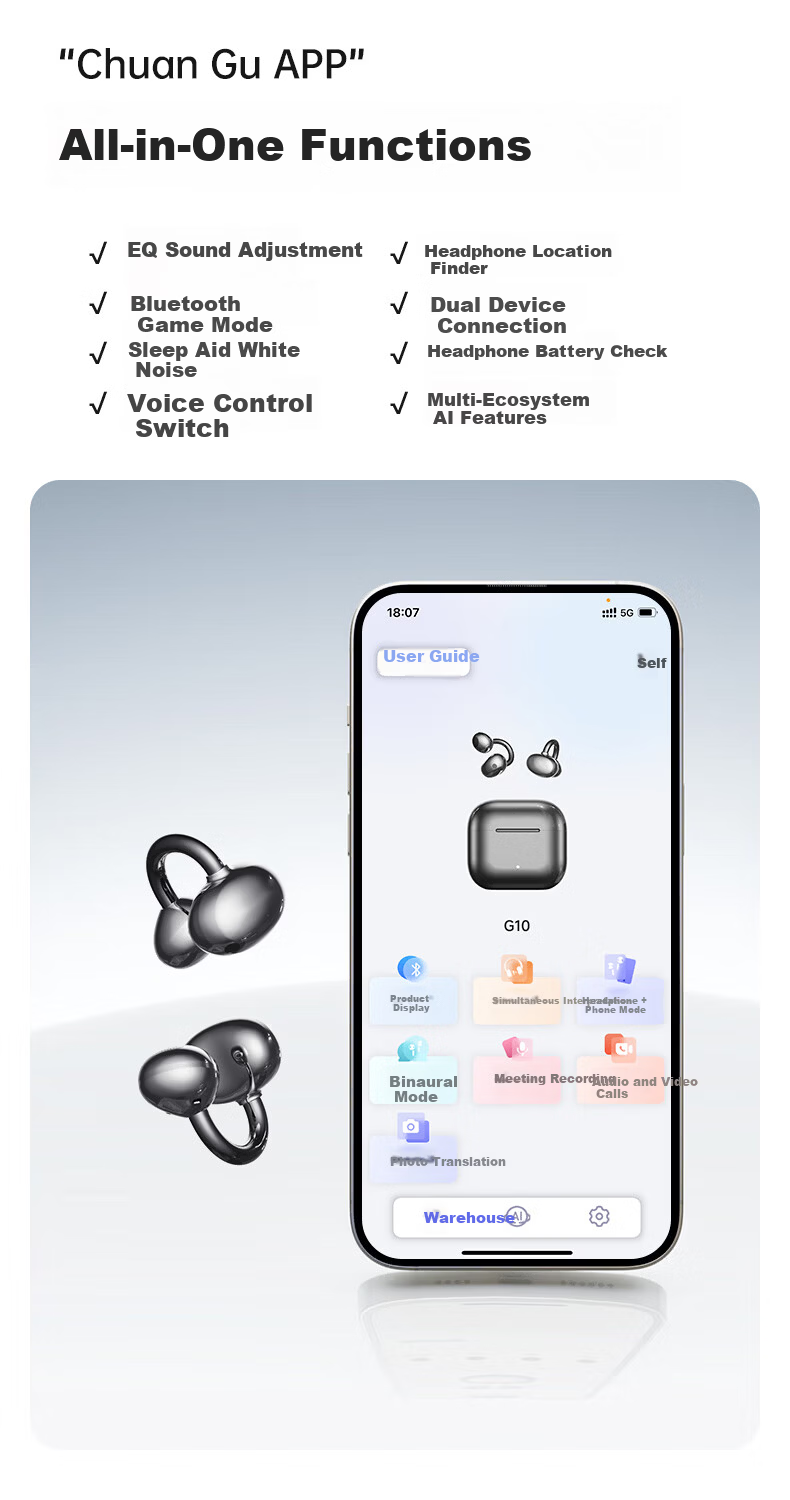 Chuangu 2026 New Berlin Sound Effect TOP1 Bluetooth Bone Conduction Clip-On True Wireless In-Ear AI Translator Open Sports Cycling Long Battery Life Earphones 14