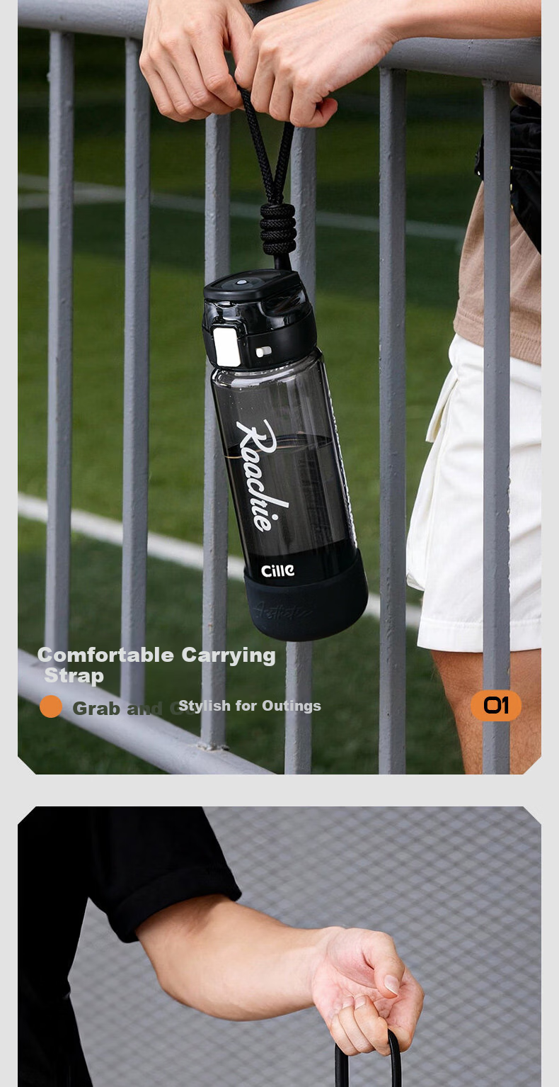 Cille Sports Water Bottle Large Capacity Flip Lid Straw Dual Drinking Mouth Tritan Material High Temperature Resistant Drop Resistant Student Plastic Cup 9